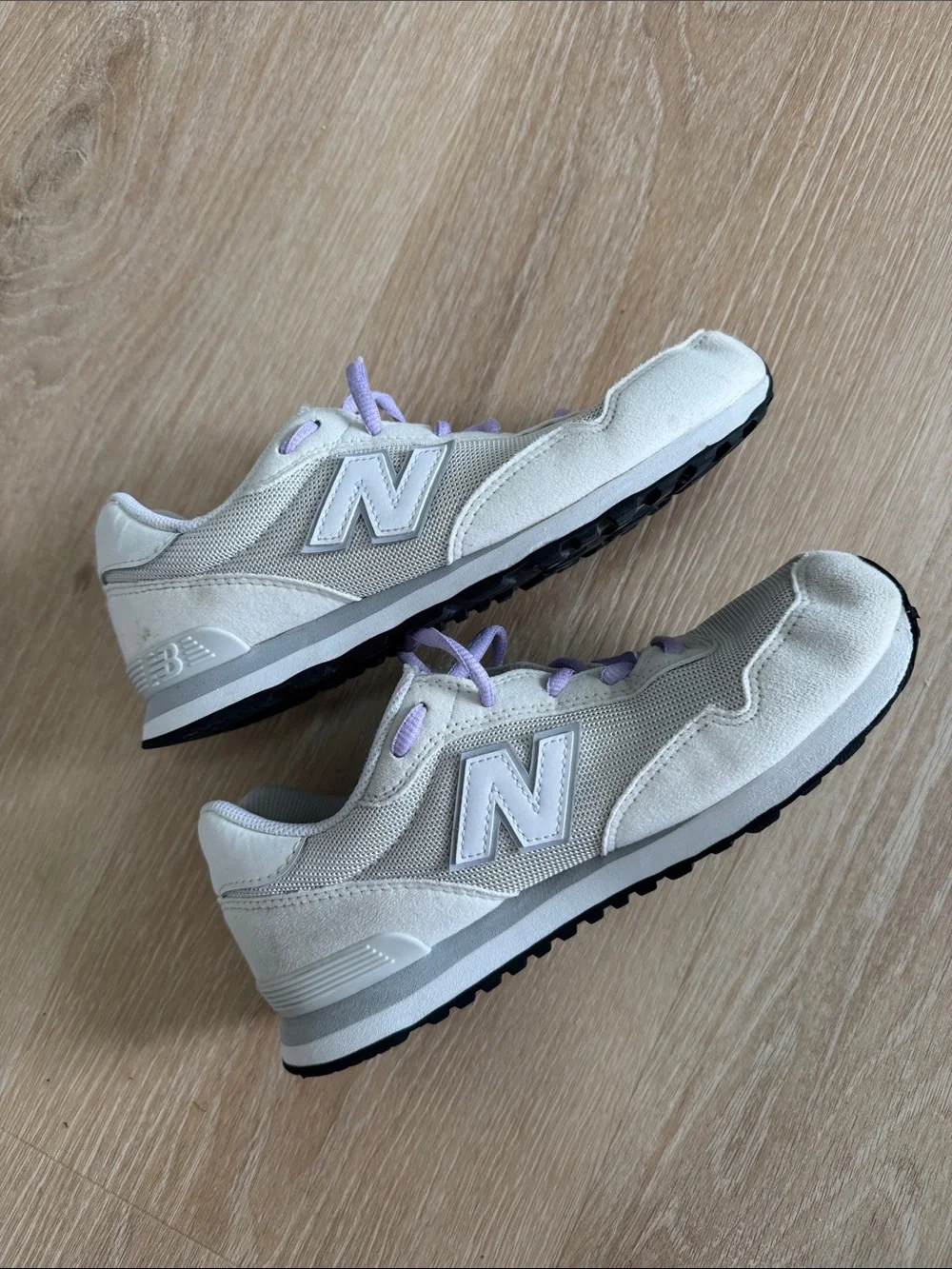 New Balance Beige Sneakers with Lavender Laces